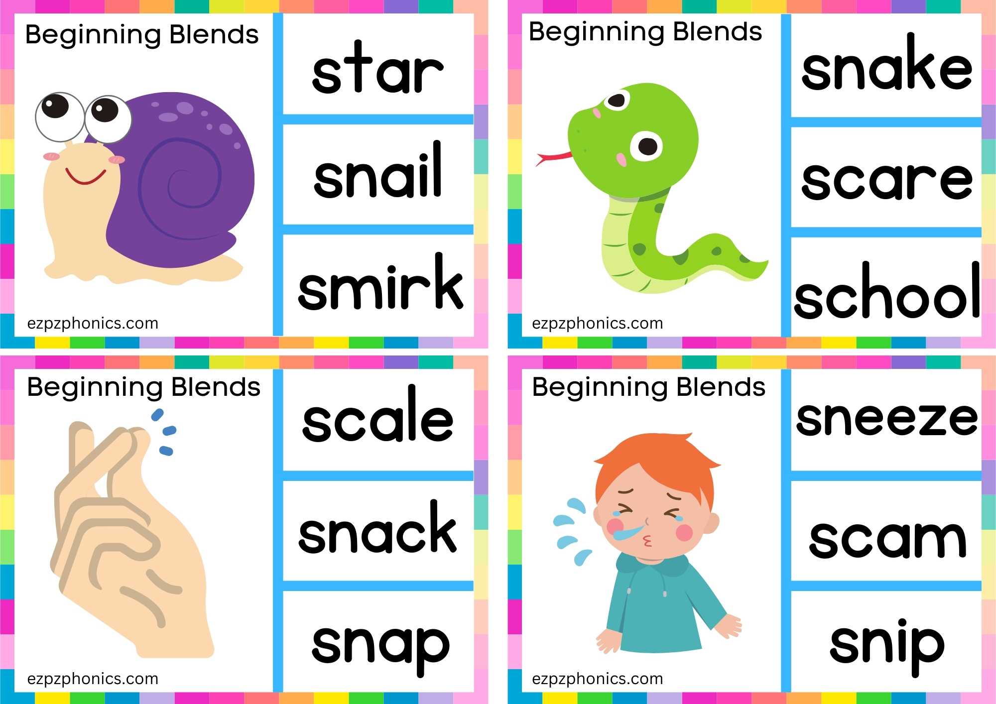 SN Beginning Blends Clip Cards Look At The Image And Clip The Correct Word Set 1